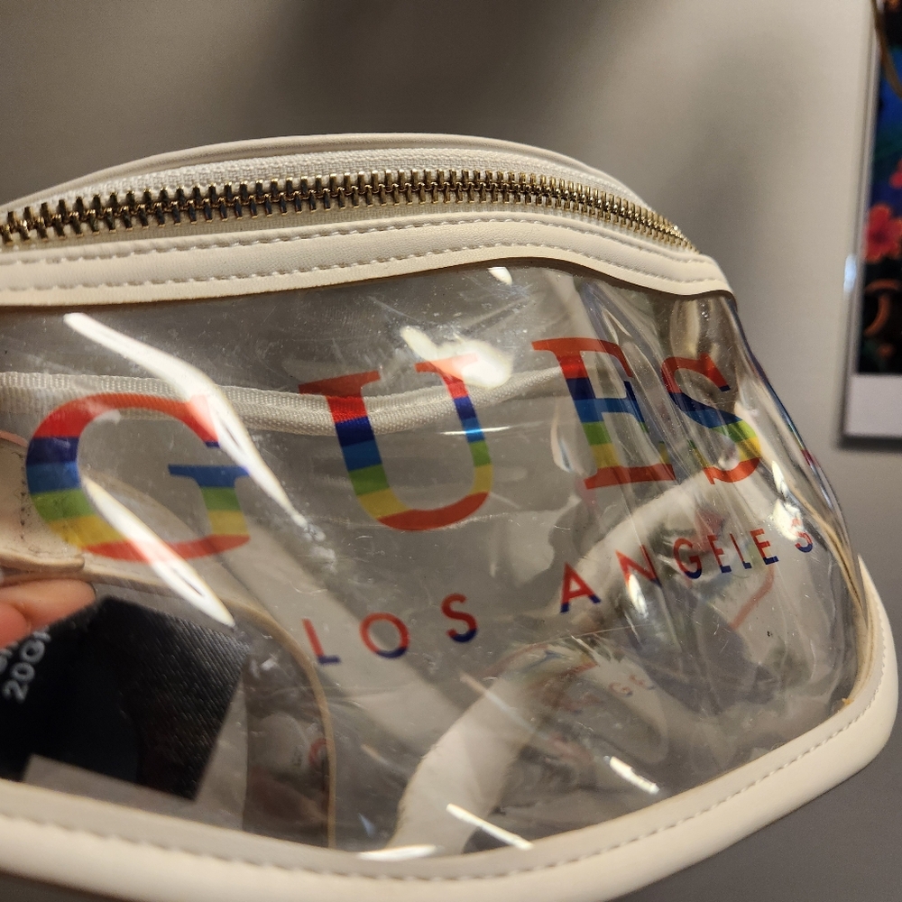 GUESS Transparent Crossbody Fannypack Bag with White Trim - Picture 2 of 4